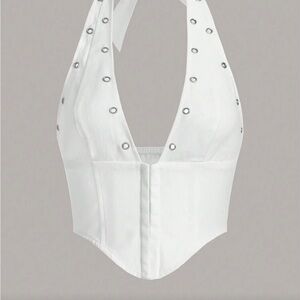 White Halter Top with Silver Accents